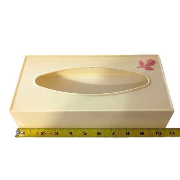 VIntage Tissue Box Cover Holder Fesco Plastic Beige Pink Rose Celluloid Plastic. - Picture 3 of 16